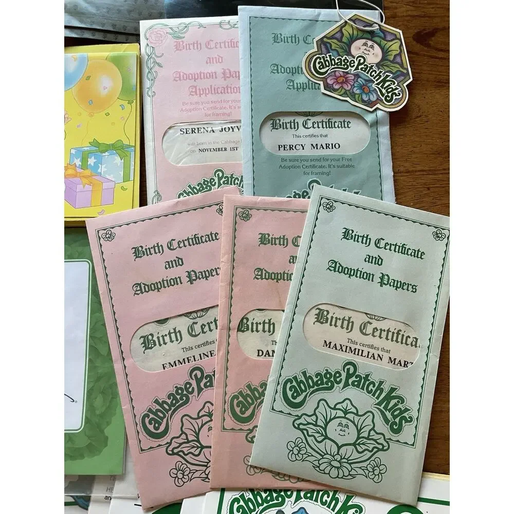 VTG Cabbage Patch Kid Lot Birth Certificates Adoption Papers Birthday Cards‎ 80s